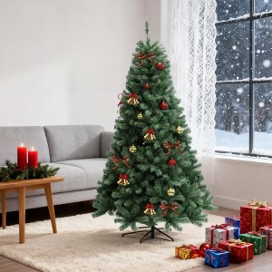 6ft/7 ft Tall Artificial Christmas Tree, Large Full Green Xmas Tree with 250 Warm White LED String Lights & Remote, USB Powered for Living Room, Green - 1 of 4