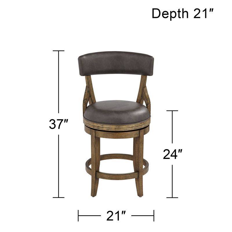 55 Downing Street Wood Swivel Bar Stool Smoke 24" High Rustic Vintage Gray Faux Leather Cushion Backrest Footrest for Kitchen Counter Island Home Shed, 4 of 10