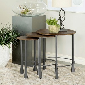 3-Piece Nesting Table Set with Mango Wood Tops and Gunmetal Legs ¨C Perfect for Compact Spaces - 1 of 4