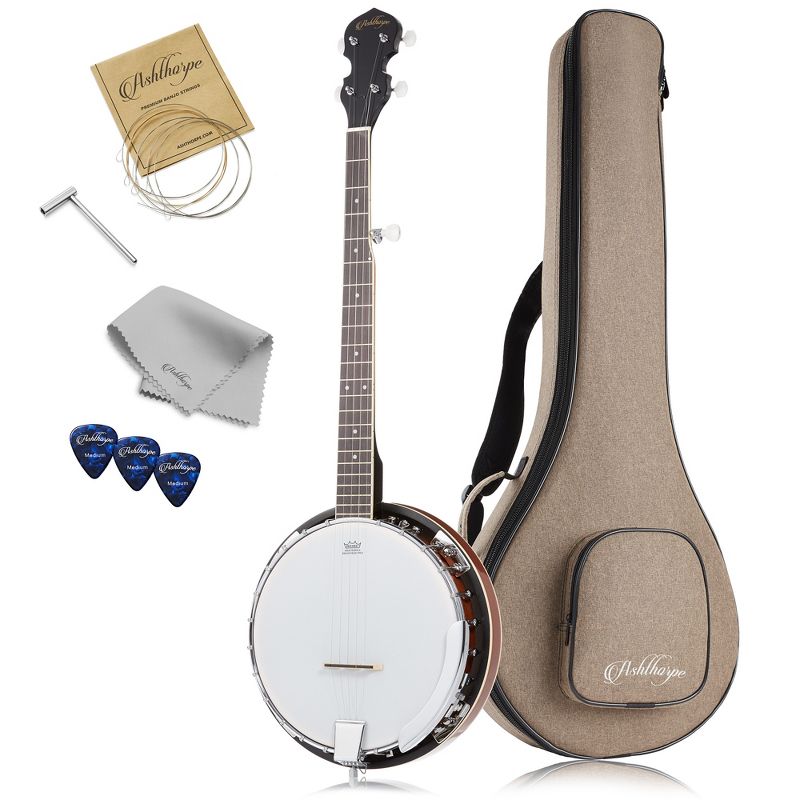 Ashthorpe 5-String Banjo with 24-Brackets, Closed Back Mahogany Resonator and Geared 5th Tuner, 1 of 7