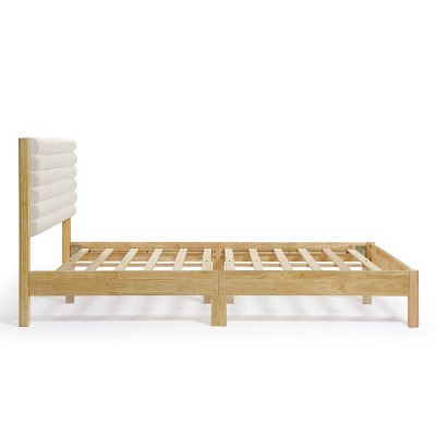 Natural Queen Platform Bed with Boucle Upholstered Headboard