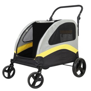 Large Heavy Duty Dog Stroller Folding Pet Stroller 4-Wheel Pet Travel Carrier Double Door Pet Trolley Skylight Cart with Rainproof Cover - 1 of 4