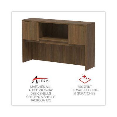 Modern Walnut Woodgrain Laminate Hutch with Doors and Compartments