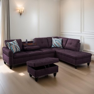 GlasFlength Sectional Sofas with Ottoman, Modern Large Modular Sectional Couch for Living Room, L Shape Upholstered Couch, Purple, Length 97.5" - 1 of 4