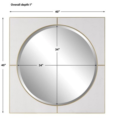 Cyprus 40" White Faux Shagreen Leather and Gold Square Mirror