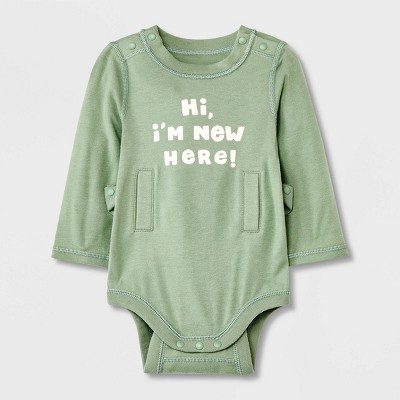 Image of Baby Boys' Graphic Long Sleeve Adaptive Bodysuit - Cat & Jack™ Sage Green 0-3M