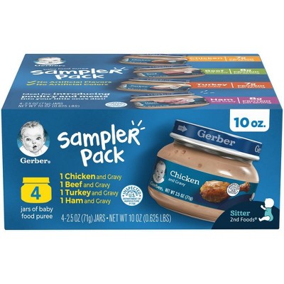 Gerber Sampler Pack Chicken & Gravy Beef & Gravy Turkey & Gravy Ham & Gravy Baby Food Puree Jars Variety Pack - 4ct/10oz