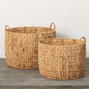 Sullivans 16.5" & 14.5" Handcrafted Fiber Baskets Set of 2, Natural - 1 of 4