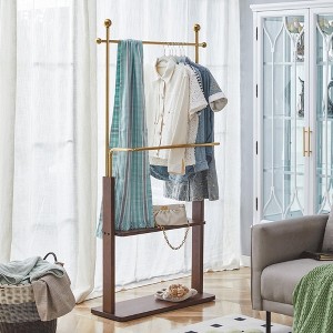 NAYSAYE Coat Rack Double Layer with Walnut Solid Wood Partition and Cabinet for Bedroom Entryway or Living Room, Gold and Brown, 36.2"*11.8"*68.9" - 1 of 4