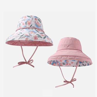 Anna-Kaci Women's Reversible Floral & Solid Bucket Sun Hat with Chin Strap