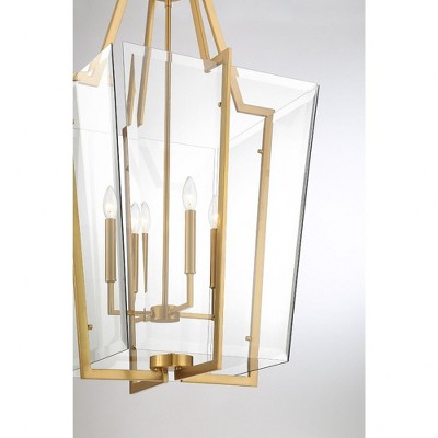 Warm Brass 4-Light Pendant with Clear Beveled Glass Shade