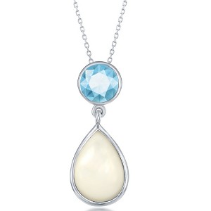 Simona Sterling Silver Blue Topaz with Mother of Pearl Pendant w/ Chain - Blue - 1 of 2