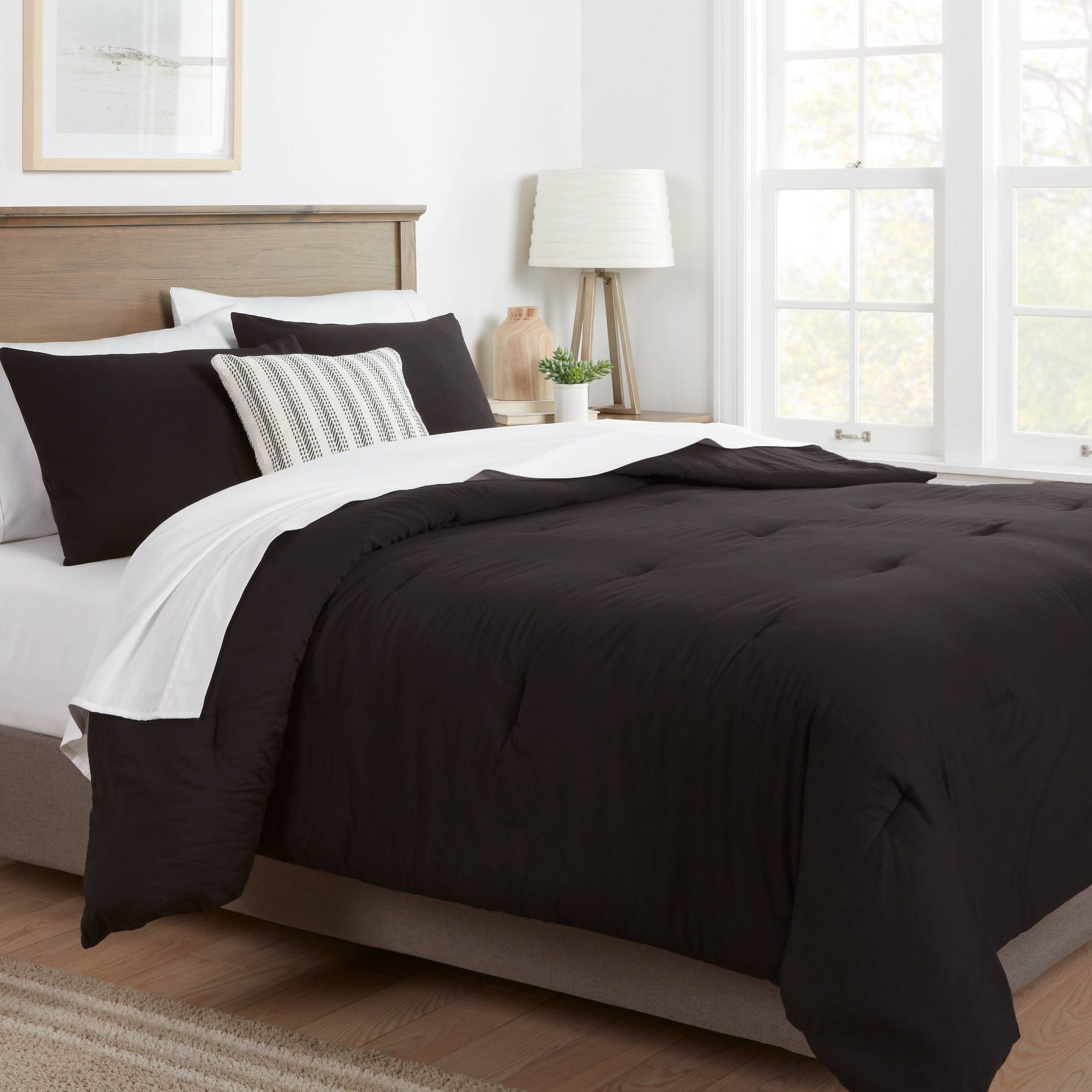 Full/Queen Washed Cotton Sateen Comforter and Sham Set Black - Threshold™: OEKO-TEX Certified, Midweight Fabric, Zipper Closure