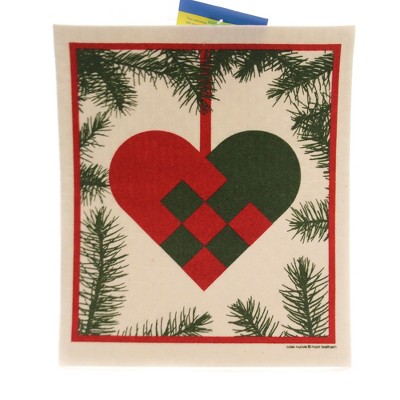 Swedish Dish Cloth 8.0" Woven Heart Absorbent Christmas  -  Kitchen Towel