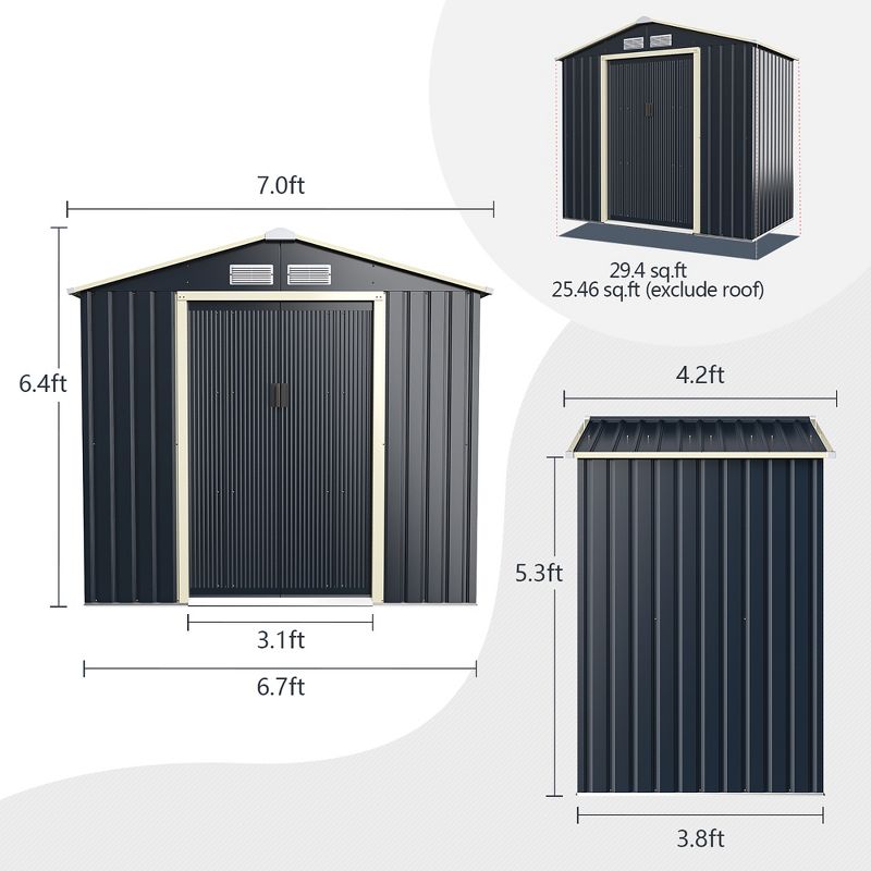 Costway Metal Storage Shed for Garden and Tools w/Sliding Double Lockable Doors, 3 of 9