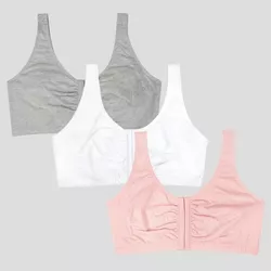 Fruit of the Loom Women's plus Beyond Soft Front Closure Cotton Bra, 3-Pack Blushing Rose/Grey Heather/White 46