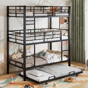 Kumasinova Metal Twin Size Triple Bunk Bed with Twin Trundle Bed, Heavy-Duty Steel Bed Frame, Full-Length Guardrails & 2 Ladders for Children - 1 of 4