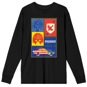 DC Comic Peacemaker TV Series Symbols Color Block Men's Black Long Sleeve Shirt - 1 of 1