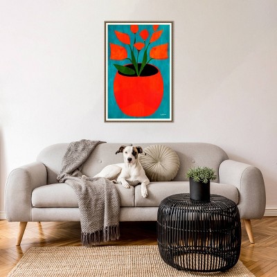 Large Red and Orange Blossoms Abstract Framed Canvas Wall Art