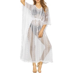 LA LEELA Women's Beach Casual Summer Vacation Beachwear Bathing Suit Loose Beach Dress Relaxed Parties Cover Up - 1 of 4