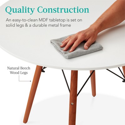 35.5in White Round Mid-Century Modern Dining Table with Beech Wood Legs