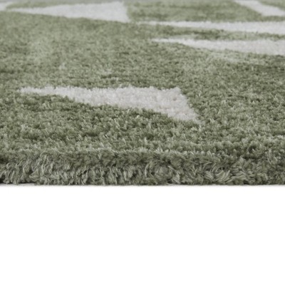 Green and White Geometric Synthetic Rectangular Area Rug