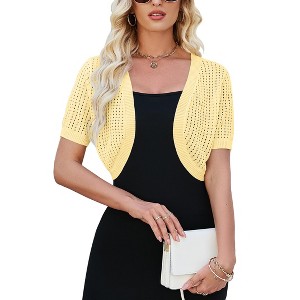 Womens Short Sleeve Shrug Cardigan Bolero Lightweight Open Front Knit Sweater Cardigans Shrug for Dress - 1 of 2