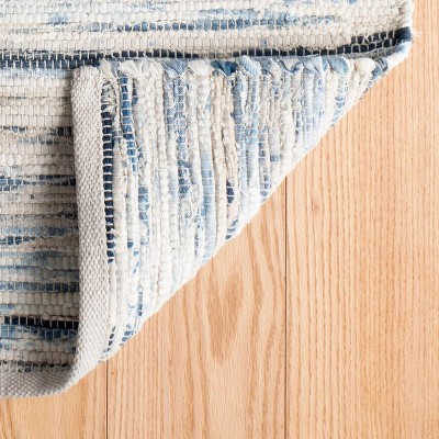 Handwoven Blue and White Cotton Rectangular Rug 6' x 9'