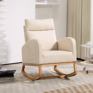 Rocking Chair Upholstered Rocking Chair for Nursery with Rubber Wood Legs, Comfy High Backrest, Side Pockets - 1 of 4