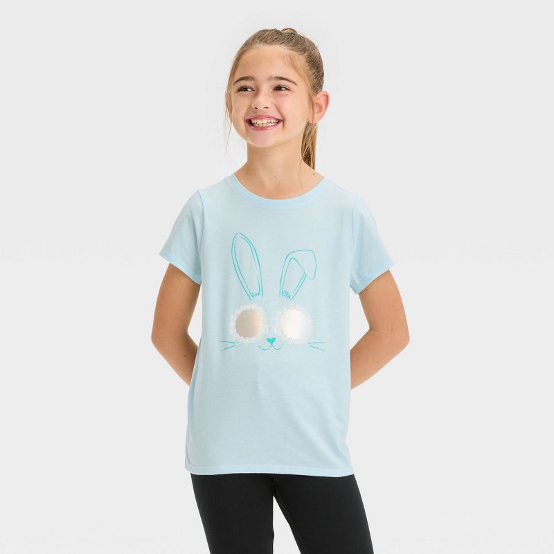 Girls' Short Sleeve 'Bunny' Graphic T-Shirt - Cat & Jack™ Light Blue, 1 of 7