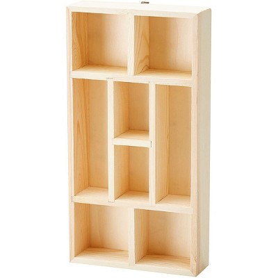 Juvale Unfinished Wood Shadow Box with Shelves, 8 Compartment Wall Shelf Organizer Display, 6.5 x 12.5 in