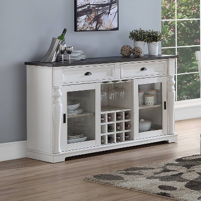 Ivory Mocha Transitional 60" Farmhouse Sideboard with Wine Storage