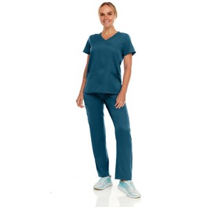Hey Collection Women Scrubs Set 4-Way Stretch Mock Neck Top with Straight Leg Scrub Pants with Four Pockets - 1 of 4