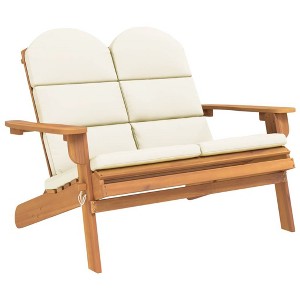 vidaXL Folding Adirondack Patio Bench with Cushions 49.6" Solid Wood Acacia - 1 of 4