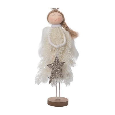 Transpac Large Plush Frosted Angel with Star Decorative Figurine for Christmas Indoor Use Blue Tabletop Decoration Gift Giving and Hostess Gifts Easy