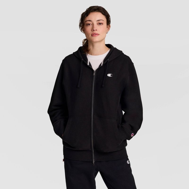Champion Adult Sizing Embroidered Full Zip Fleece Hoodie Sweatshirt - Black XS