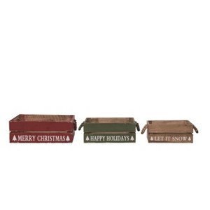 Transpac 10 in Multicolor Christmas Beaded Sayings Crates Set of 3 Decorative Baskets Fir Wood Holiday Decor - 1 of 3