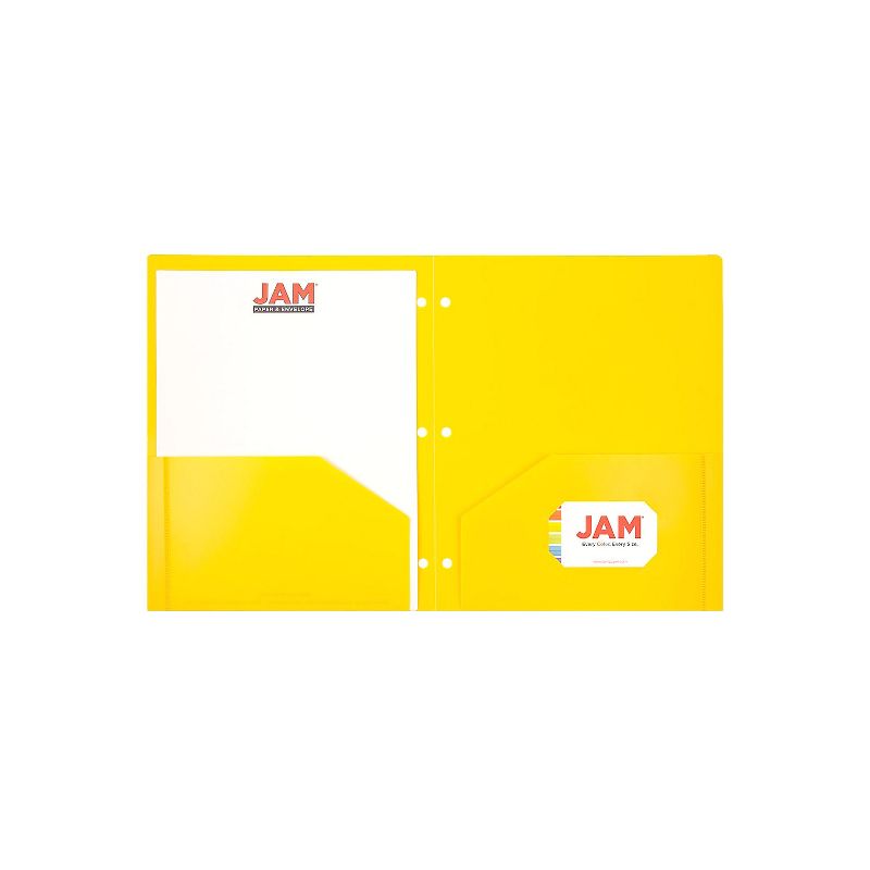 JAM Paper Heavy Duty 3 Hole Punch Two-Pocket Plastic Folders Yellow 108/Pack (383HHPYEA), 3 of 6
