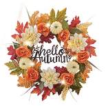 Collections Etc Metal Hello Autumn Sign LED Lighted Fall Wreath 19" x 4.5" x 19"