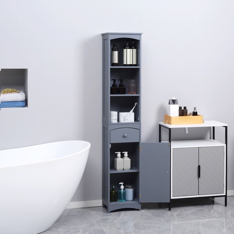 HOMCOM Bathroom Storage Cabinet, Free Standing Bath Storage Unit, Tall Linen Tower with 3-Tier Shelves and Drawer, 3 of 7