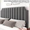 King/QUEEN Size Velvet Bed Frame, 50.2 in Tall Headboard & Footboard, Upholstered Platform King Bed Frame with Nailhead Trim - 4 of 4