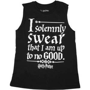 Seven Times Six Harry Potter Solemnly Swear Womens' Cut-Off Sleeve Muscle Juniors Tee T-Shirt Black - 1 of 3