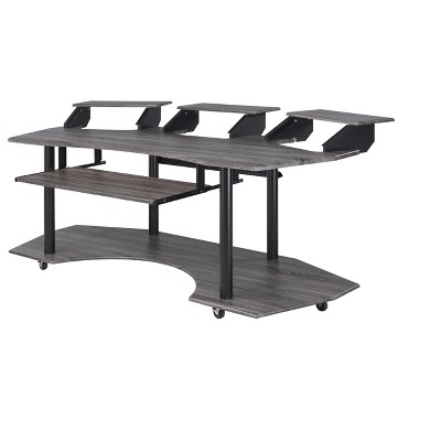 Gulches 83''  Recording Studio Desk - Black/Natural Oak Finish, Keyboard/Stand Storage, Smooth Casters