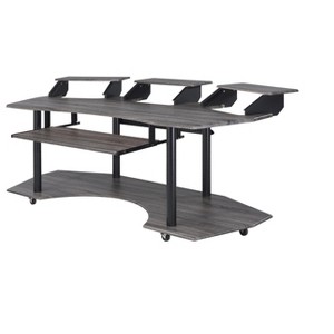 Gulches 83''  Recording Studio Desk - Black/Natural Oak Finish, Keyboard/Stand Storage, Smooth Casters - 1 of 4