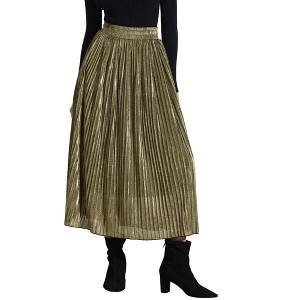 INSPIRE CHIC Women's Metallic Shiny Glitter Party High Waist Flared Plaeted Midi Skirt - 1 of 4