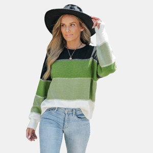 Women's Long Sleeve Colorblock Knit Round Neck Sweater-Cupshe - 1 of 4