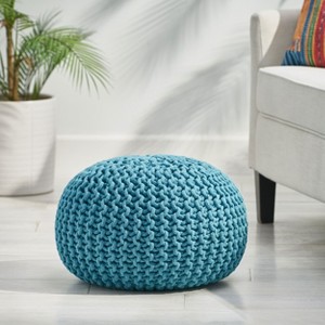 NicBex Modern Round Pouf, Knitted Cotton Bean Bag Chair for Living Room, Bedroom, Dorm, No Assembly, Aqua - 1 of 4