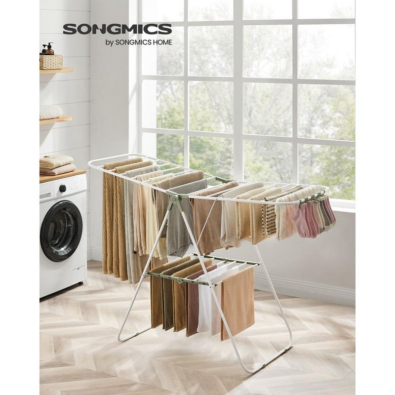 SONGMICS Foldable Clothes Drying Rack with Sock Clips Laundry Drying Rack with Height-Adjustable Gullwings, 2 of 8