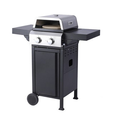 VisioGear Outdoor Grill with Cooking Grids, Foldable Side Table, Hanging Basket, Grill for Backyard, Black & Silver, 38.8"*23.4"*43.3"