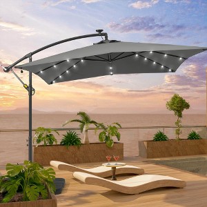 8.2x8.2 FT LED Solar Lighted Patio Offset Umbrella with Fade-resistant - 1 of 4